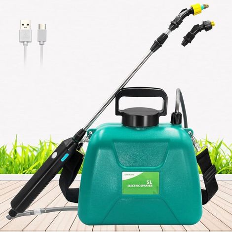 Akkubetriebenes Sprühgerät (5 Liter/1,35 Gallonen), Elektrisches Sprühgerät Mit Usb-ladeanschluss, Tragbarer Gartensprüher Mit Teleskopgriff, 2 Düsen Und Verstellbarem Schultergurt