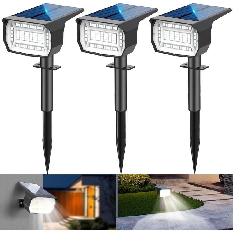 Solar-außenstrahler [3er-pack/72 Leds], 3 Modi, Ip67 Wasserdichte Solar-gartenleuchten, 6500k Funktion, 2-in-1-außenstrahler Für Hof, Zaun, Weg, Einfahrt, Veranda, Garten Usw.