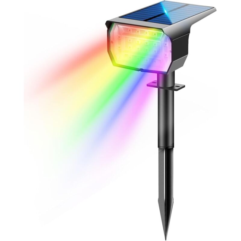 Rgb-solar-außenstrahler [20 Leds/6 Feste Farben/1 Farbwechselmodus] Solar-gartenleuchte, Solar-außenbeleuchtung, Flutlicht Für Hof, Zaun, Weg, Einfahrt, Veranda