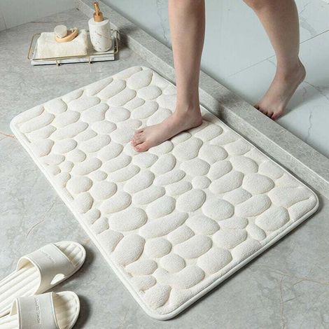 Sjqka – Saugfähige, Rutschfeste Badematte Aus Polyesterfaser – Oberfläche Aus Korallenvlies – Sbr-rückseite Für Mehr Sicherheit – 40 X 60 Cm, Milchweiß
