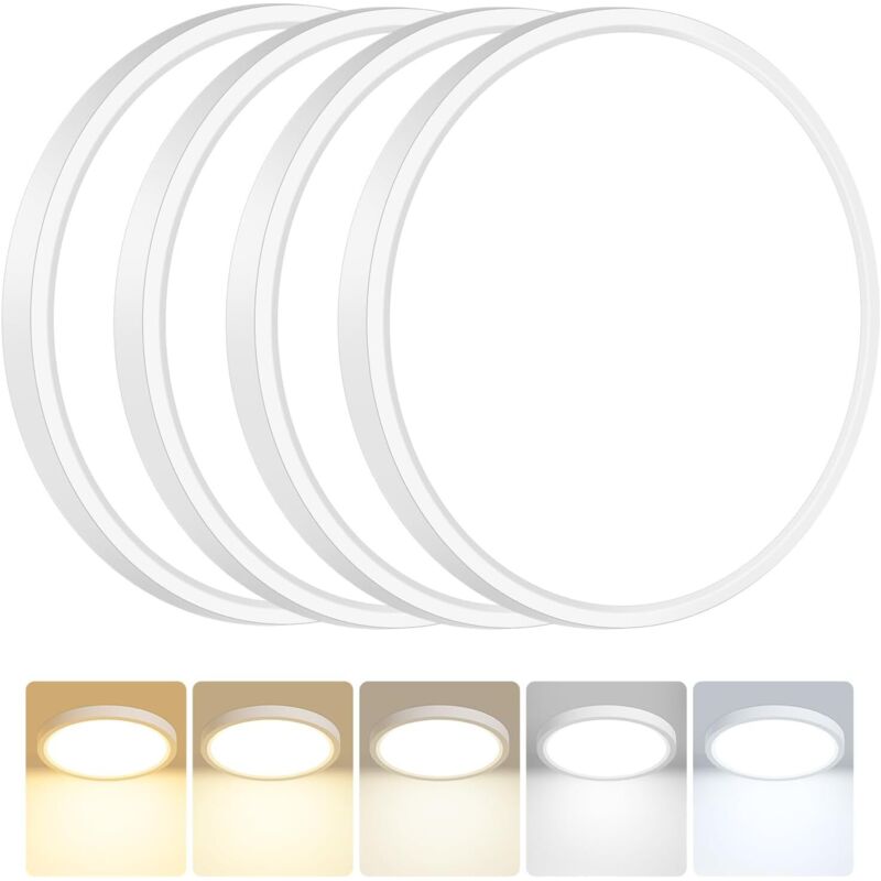 4er-set Led-deckenleuchten, 15 W, 1500 Lm, Wasserdicht (ip54), 5 Farbtemperaturen (3000 K/3500 K/4000 K/5000 K/6500 K), Runde Deckenleuchte Für Küche, Schlafzimmer, Flur Und Garage