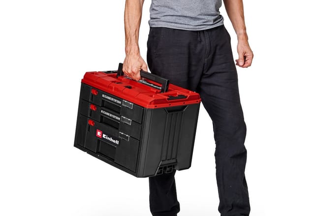 Original Einhell E-Case Schubladenkoffer (Einhell E-Case System, 41,5 x 25 x 28 cm, max. 60 kg Nutzlast, 2x 5,5 cm hohe Schubladen, 1x 12,5 cm hohe