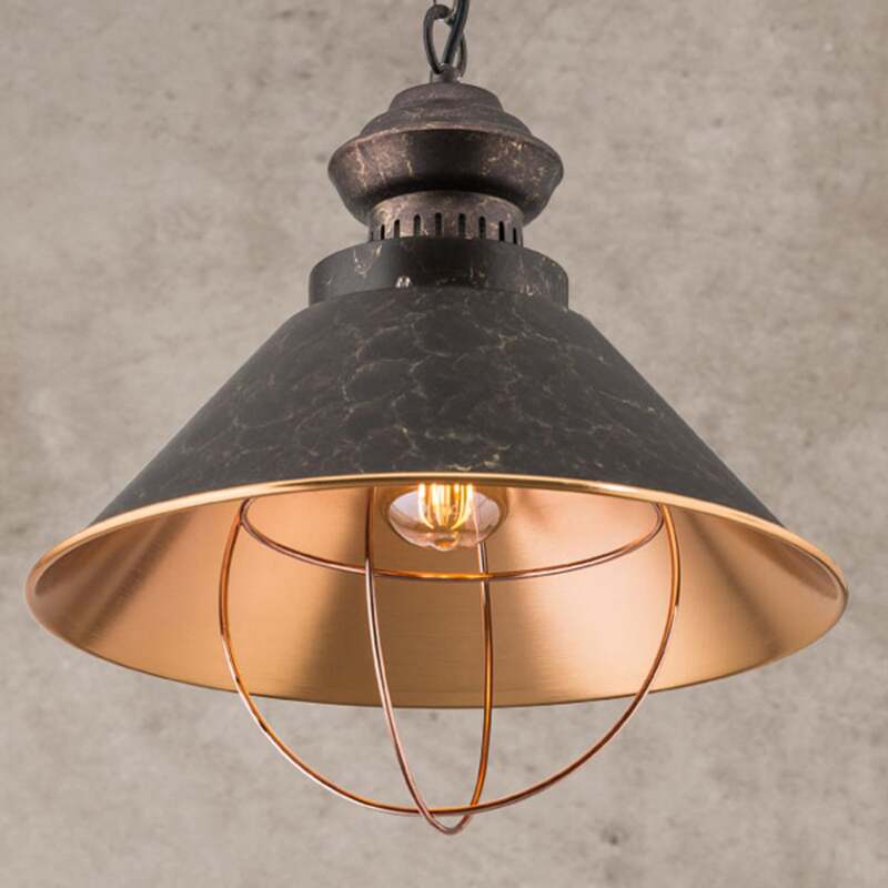 [gebraucht] B-ware Orion Pendellampe Shanta Hängelampe Dimmbar Schwarz-kupfer 30cm Höhe 34cm Ø