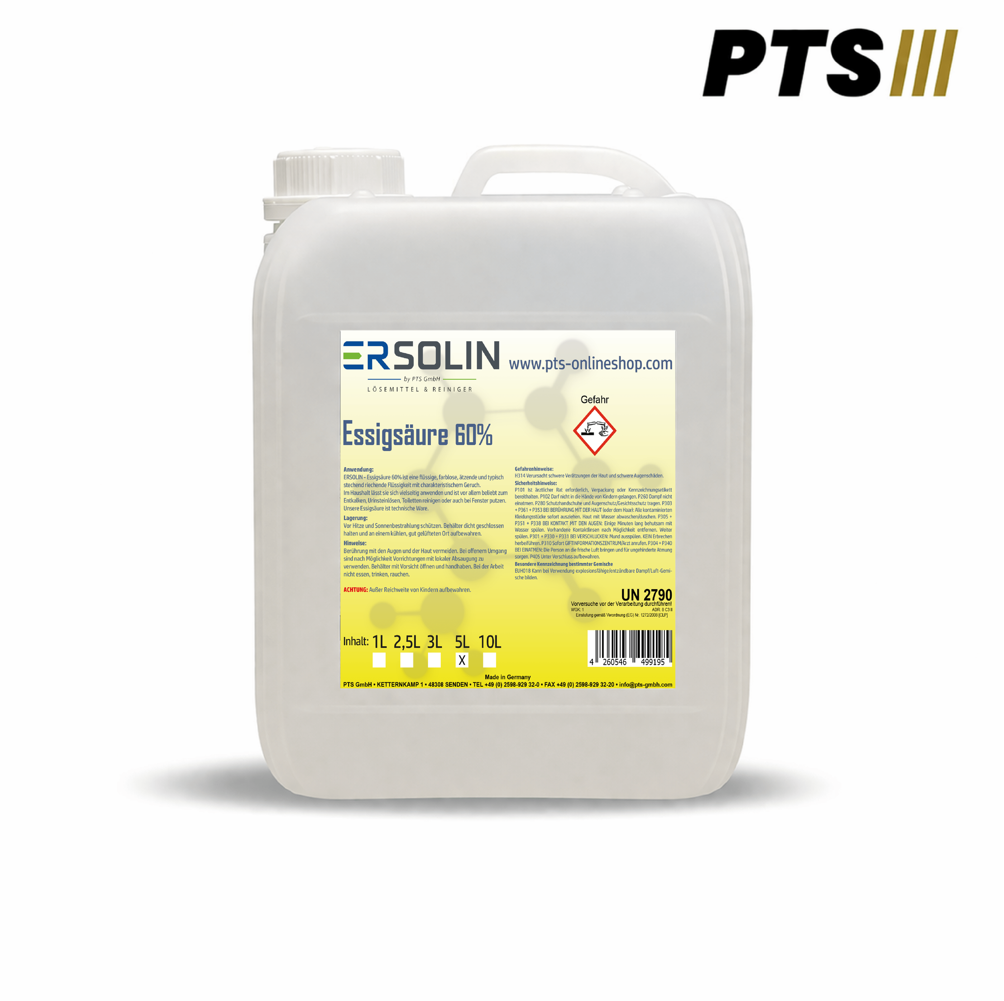 Essigsäure 60% 5 L Entkalker Reiniger Sehr Ergiebig Auch In 1l 3l 10l