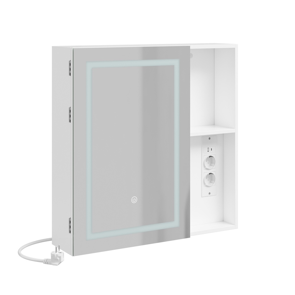 Sobuy Spiegelschrank Bad Mit Led-beleuchtung Und Steckdose Badezimmerschrank Mit Usb-anschluss 60×15.5×60 Cm Tragkraft 25 Kg Bzr239-e-w