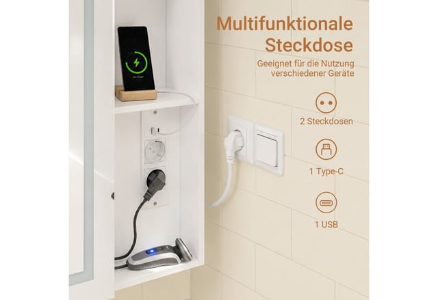 Sobuy Spiegelschrank Bad Mit Led-beleuchtung Und Steckdose Badezimmerschrank Mit Usb-anschluss 60×15.5×60 Cm Tragkraft 25 Kg Bzr239-e-w