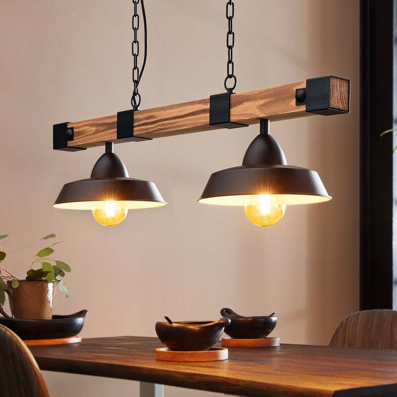 [gebraucht] B-ware Hängelampe Oldbury Schwarz/holz 86 Cm 2-flg Dimmbar E27 Von Eglo