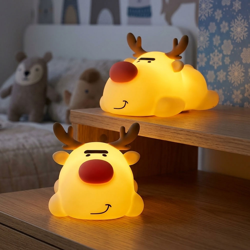 2x Led Tischleuchte Tischlampe Kinderzimmerlampe Nachtlicht Beige Rentier H 10 Cm