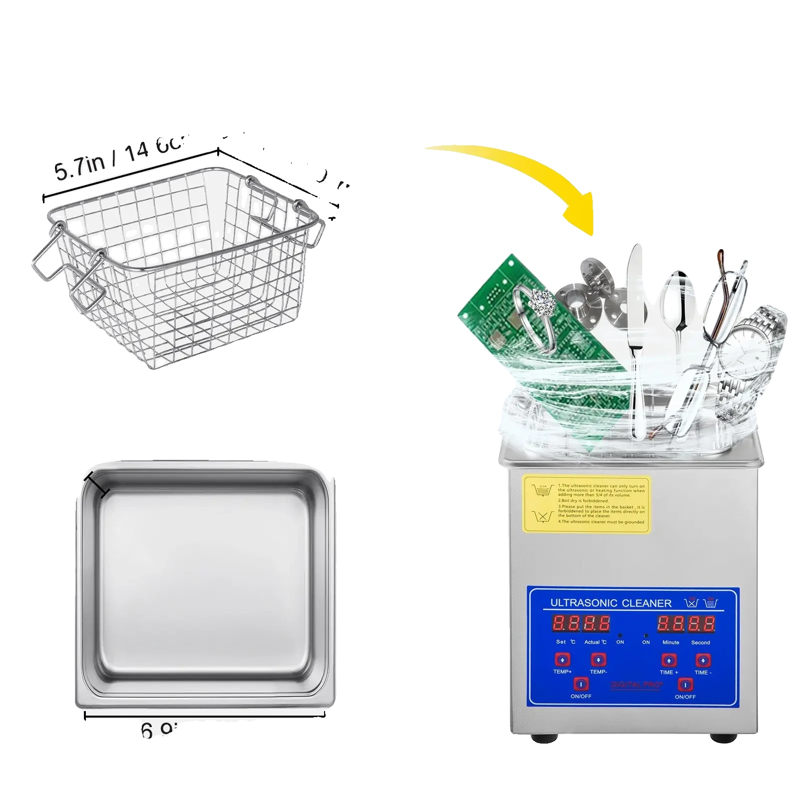 Ultraschallreiniger, Tiefenreinigungstechnologie, Digitales Bedienfeld, 2 L