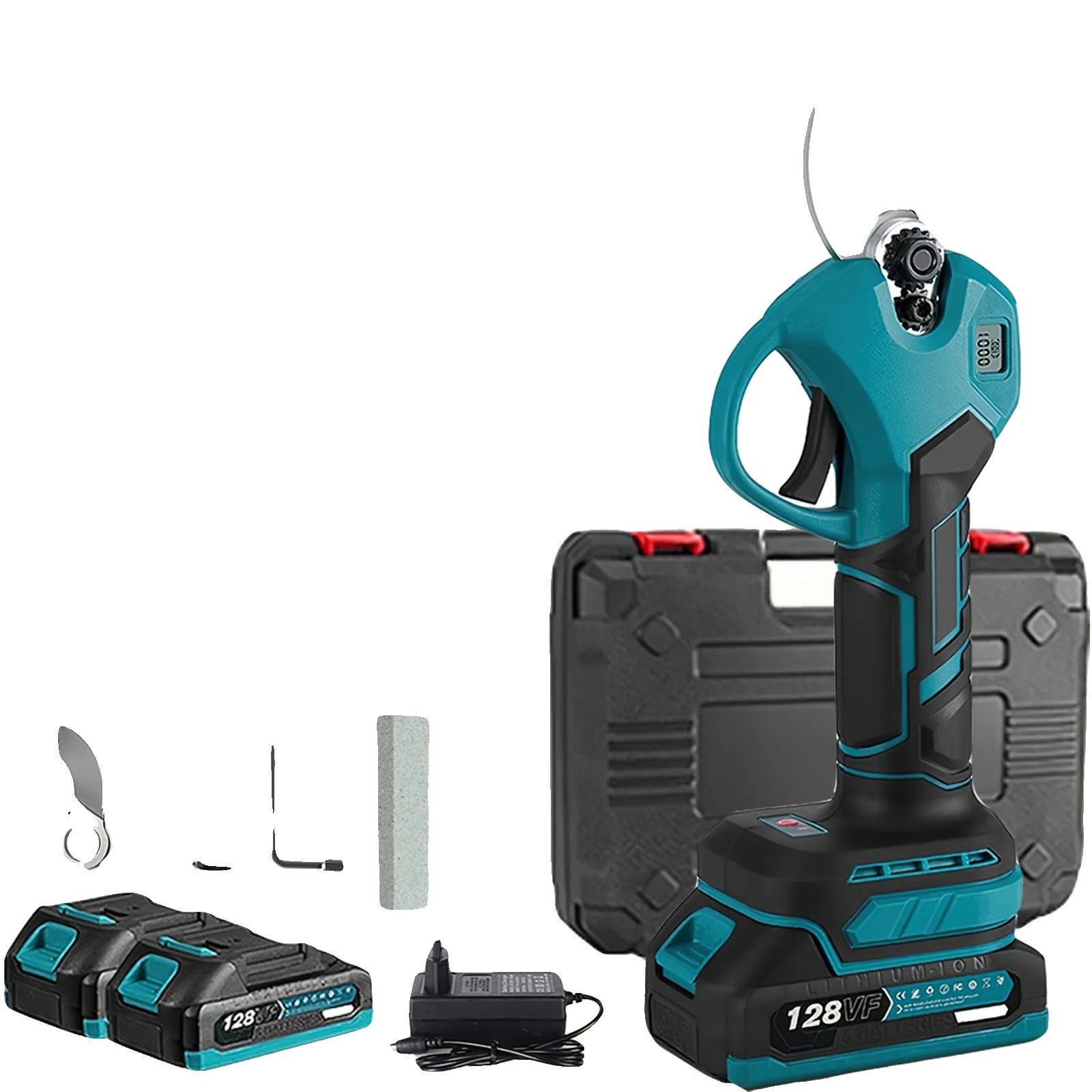 Akku-elektro-gartenschere, Bürstenloser Motor, Schneidet Mühelos Äste, Cyan, 2 Batterien