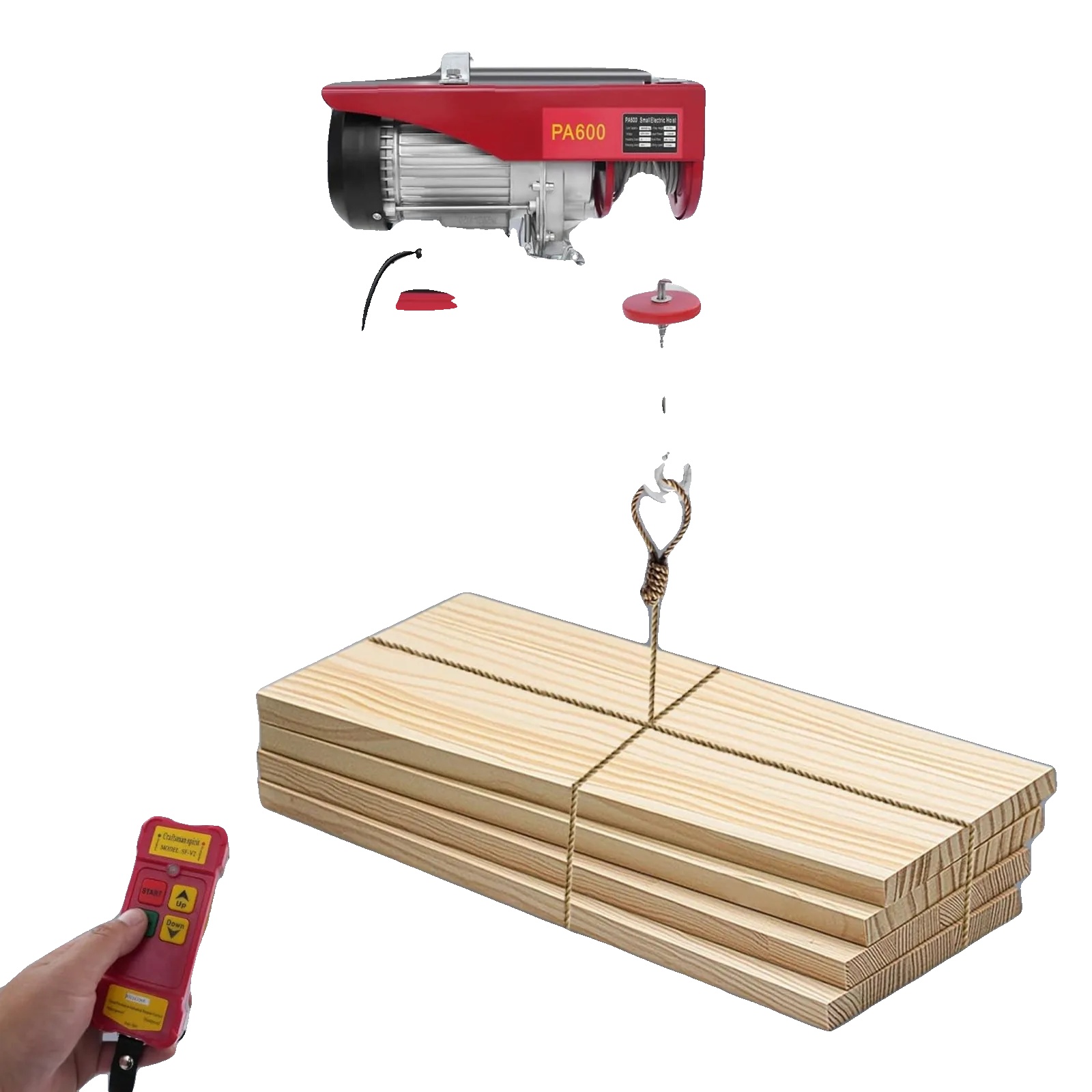 Elektrische Seilwinde, 1200 W Leistung, 220 V Spannung, 600 Kg Tragfähigkeit, 10 M/min Hubgeschwindigkeit, Schutzart Ip40