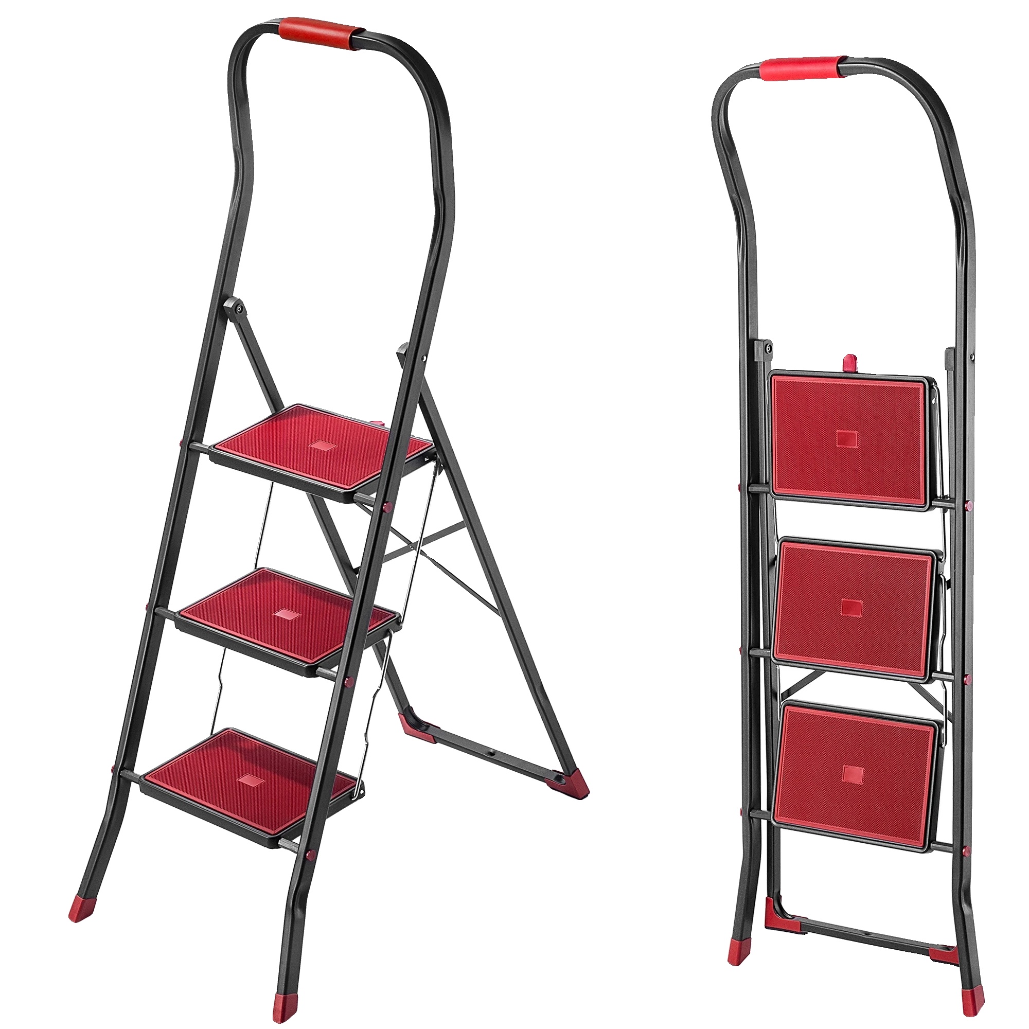 Klappleiter, Pulverbeschichteter Stahl, 3 Stufen, Maximale Tragkraft 150 Kg, Arbeitshöhe 2,7 M, Rutschfeste Stufen