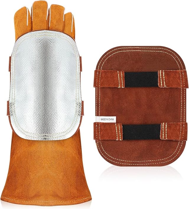 Hitzeschutz Für Die Hand, Schweißerhandschutz, Aluminisierte, Reflektierende Lederhandschuhe Mit Rückenschutz Für Industrielle Schneidarbeiten