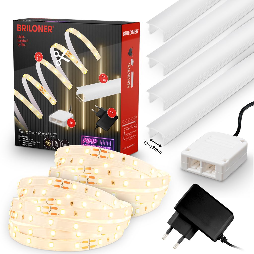 Briloner Pimp Your Panel Led Lichtsystem Für Akustikpaneele 2x2m 224 Leds 18w 1950lm 3000k Warmweiß Diffusoren 12-13mm - Led Streifen Innenbereich