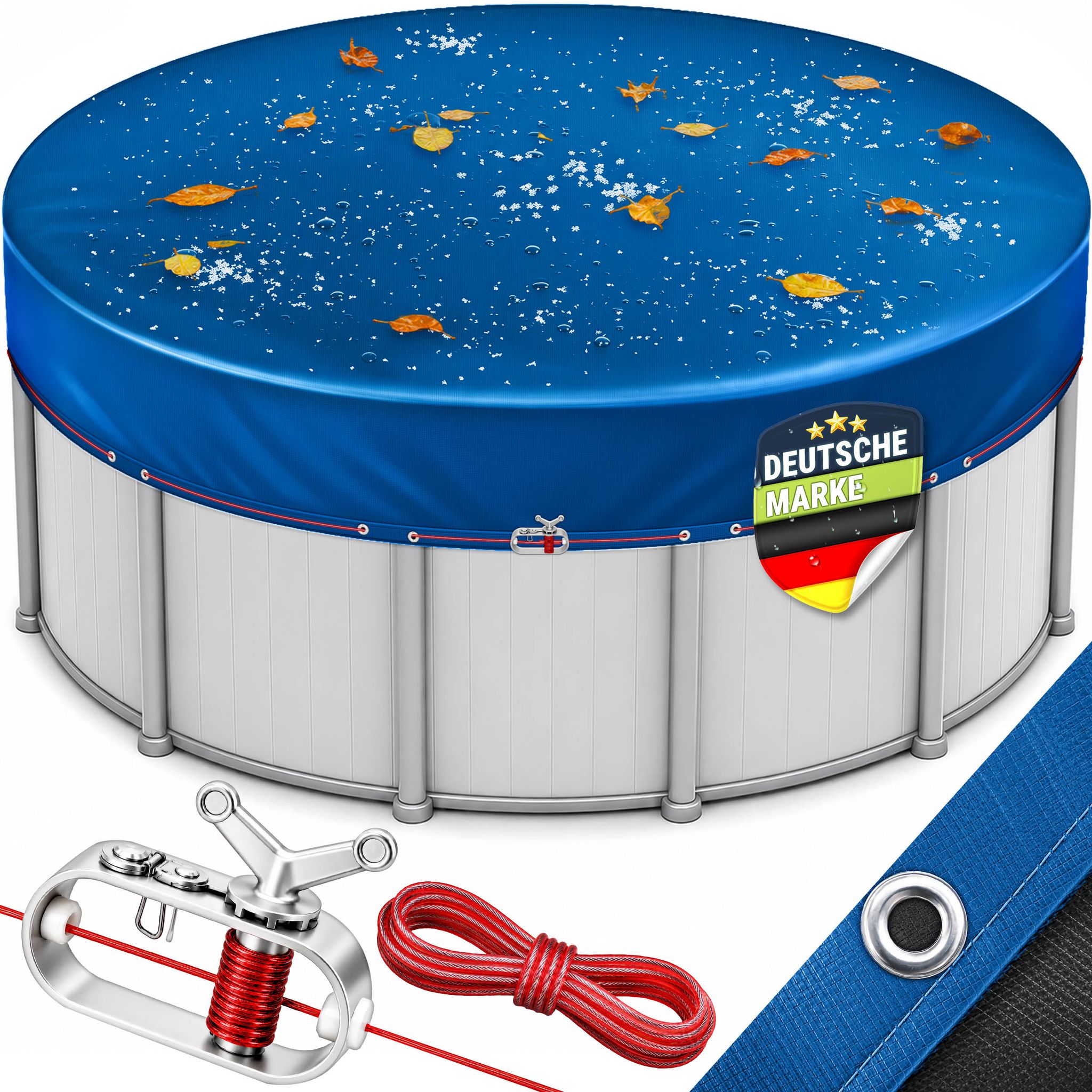 Tillvex® Premium Poolabdeckung Rund 500 - 550 Cm (ø 610 Cm) Mit Montageset Solar Pool Abdeckplane Mit 200g/m² Poolplane Rundpool Für Sommer & Winter Abdeckung Uv-beständig Schwimmbecken Schwimmbad