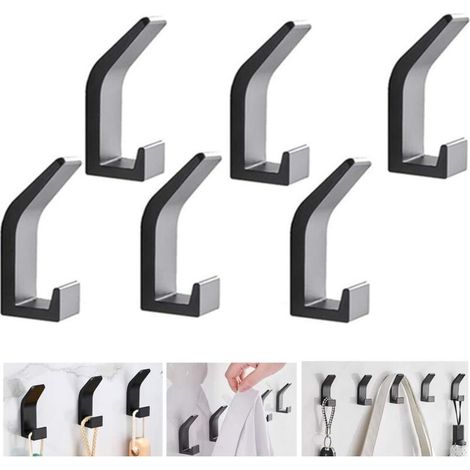 Zolginah 6-teiliges Klebehaken-set, Aluminium-wandhaken Für Badezimmer, Schwarzer Handtuchhalter, Geschirrtuchhalter, Kein Bohren Erforderlich, Für Garage Und Büro
