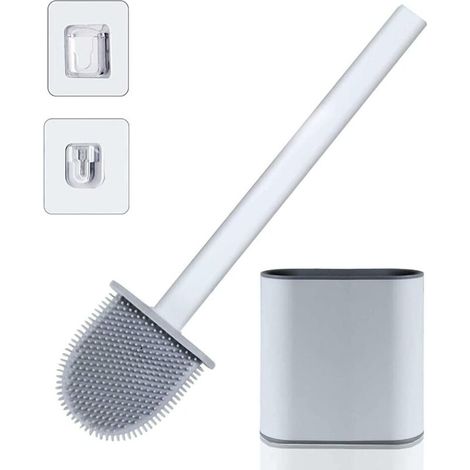 Zolginah Wc-bürste Mit Halterung – Silikon-wc-bürste Mit Langem, Rutschfestem Kunststoffgriff Und Schnelltrocknendem Halter-set (boden/wand), Badezimmerbürste Mit Silikonborsten
