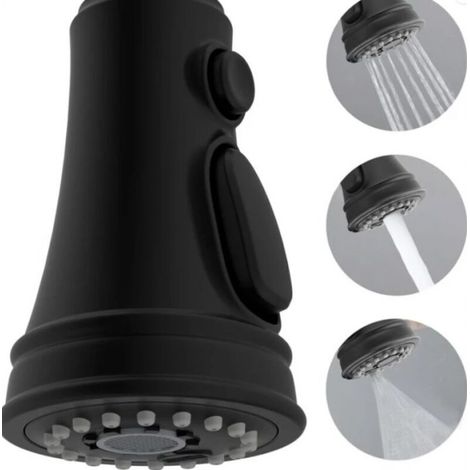 Ersatz-küchenarmaturkopf, Ausziehbarer Brausekopf, 3 Funktionen Mit 8 Kompatiblen Adaptern, Schwarz