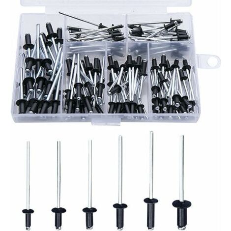 Ahlsen – Schwarze Aluminium-blindnieten, 120 Stück – Sortiment M2.4 Bis M4.0 – Für Metallbefestigungen – Inklusive Aufbewahrungsbox