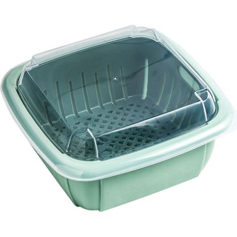 Multifunktionaler, Doppelwandiger Küchenabtropfkorb, Gemüsesieb, Obstaufbewahrungsbox Mit Transparentem Deckel, Grün