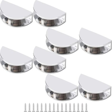 Zolginah Set Mit 8 Verstellbaren Glasregalhalterungen, Rahmenlos, Zinklegierung, Halbrunde Glasklemmen, Verchromt, Poliert, Wandmontage Für 6–10 Mm Dickes Glas