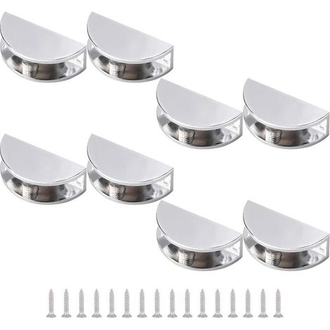 Zolginah Set Mit 8 Verstellbaren, Rahmenlosen Glasregalklemmen, Zinklegierung, Halbrunde Glasklemmen, Verchromt, Poliert, Wandmontage Für 5–8 Mm Dickes Glas