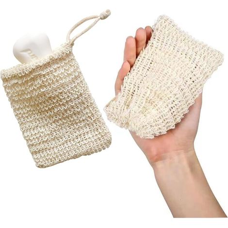 Lntyq 2er-set Sisal-seifenbeutel, Netzseifenbeutel, Seifenbeutel Für Feste Seife, Seifenbeutel, Seifentragetaschen 13 Cm × 10 Cm