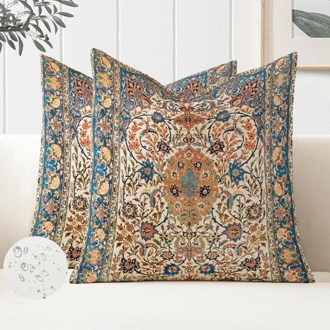 2er-set Boho-kissenbezüge (45 X 45 Cm), Wasserdicht, Für Den Außenbereich, Mit Ethnischem, Böhmischem Blumenmuster, Für Sofa, Schlafzimmer, Stuhl Oder Bett