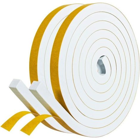 Zolginah Klebedichtung Für Türen Und Fenster, 2 Rollen, 12 Mm X 10 Mm X 2 M, Schaumstoff-isolierdichtung, Stoßfest, Witterungsbeständig, Staubdicht – Weißer Schaumstoff Mit Gelber Folie