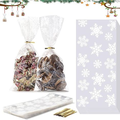 100 Stück Weihnachtsplätzchentüten, Plastiktüten Für Süßigkeiten, Zellophan-weihnachtstüten, Transparente Geschenktüten Mit Drehverschluss (12,5 X 27,5 Cm)