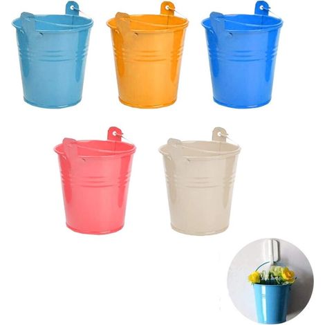 Zolginah Hängende Metall-blumentöpfe, 5 Stück, Metall-hängeblumentöpfe Mit Haken, Für Zaun Oder Balkon, Garten, Heimdekoration, 5 Farben