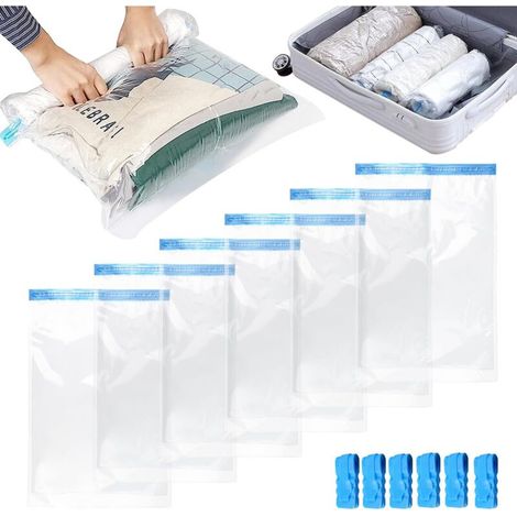 6-teiliges Set Vakuumierbeutel Für Kleidung, Vakuum-aufbewahrungsbeutel, Vakuum-kompressionsbeutel, Reisebeutel Aus Kunststoff Für Matratzen, Bettwäsche, Kissen, Bettdecken