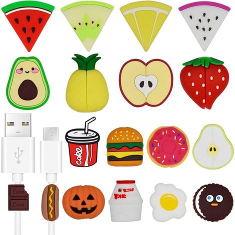 Zolginah 18-teiliges Set Mit Niedlichen Cartoon-motiven (obst Und Snacks) Kabelschutzhüllen, Verhindert Kabelbrüche Und Ist Kompatibel Mit Iphone/ipads.