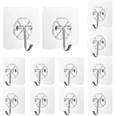 12 Transparente Klebehaken, Max. 10 Kg Tragkraft, Selbstklebende Haken, Wandhaken Für Bilder, Badezimmerhaken, Wasserfest, Für Bad, Küche, Decke, Wand, Tür, Bademäntel H721