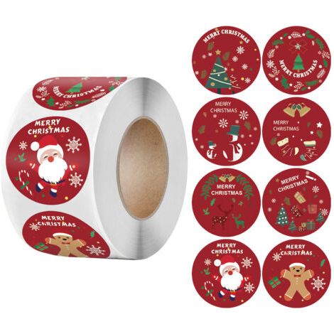 Ahlsen Weihnachtsaufkleberrollen, 500 Selbstklebende Weihnachtsetiketten, Runde Weihnachtsaufkleber, „frohe Weihnachten“-aufkleber, Selbstklebende Geschenkanhänger