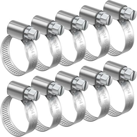 10 Stück Verstellbare Schlauchschellen (16–25 Mm), Schlauchschellen Aus Edelstahl 304, Metallschlauchschellen Für Sanitärinstallationen, Schwimmbäder, Kfz- Und Maschinenbau
