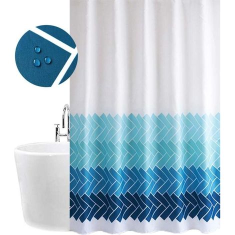 Zolginah Duschvorhang Chevron Blau-weiß Gestreift, Wasserdicht, Schimmelresistent Und Mehltaubeständig, Badezimmervorhänge Mit Haken, 180 X 180 Cm (72 X 72 Zoll)