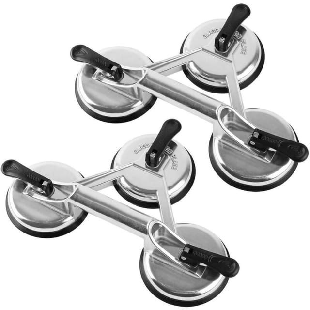 2x Saugnapf-staubsauger, Glas-gumminippel, Aluminiumschaufel, Max. 120 Kg, Silber