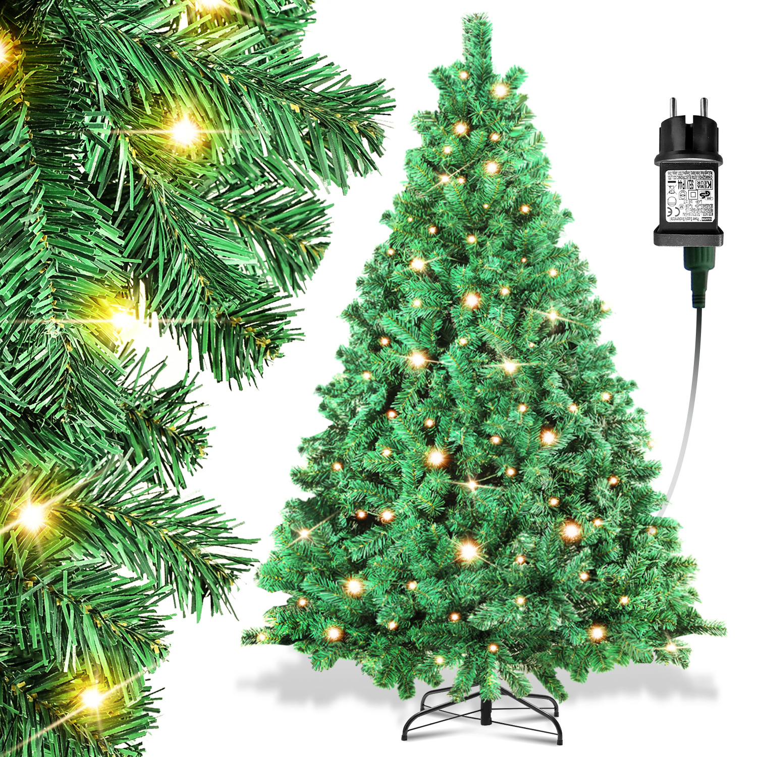 Wolketon 150cm Künstlicher Weihnachtsbaum Mit Led-beleuchtung 200 Leds Warmweiß Inkl. Metallfuß Mit 550 Spitzen Christbaum Tannenbaum Pvc Grün