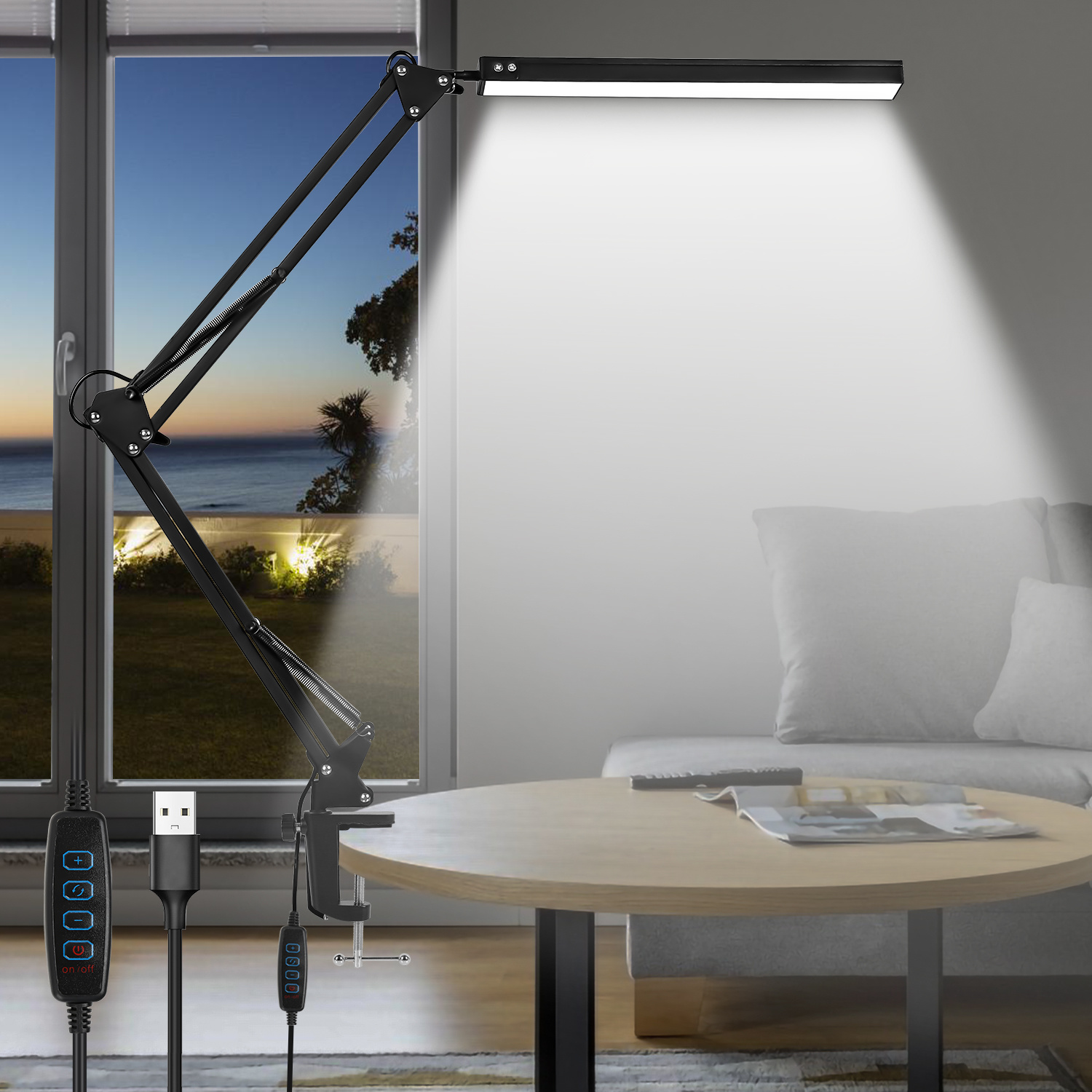 Wolketon Led-architektenlampe 10 W Mit Klemme, Dimmbar, 80 Leds, 3 Lichtmodi, 10 Helligkeitsstufen, 360° Drehbarer Kopf, Usb, Schwarz