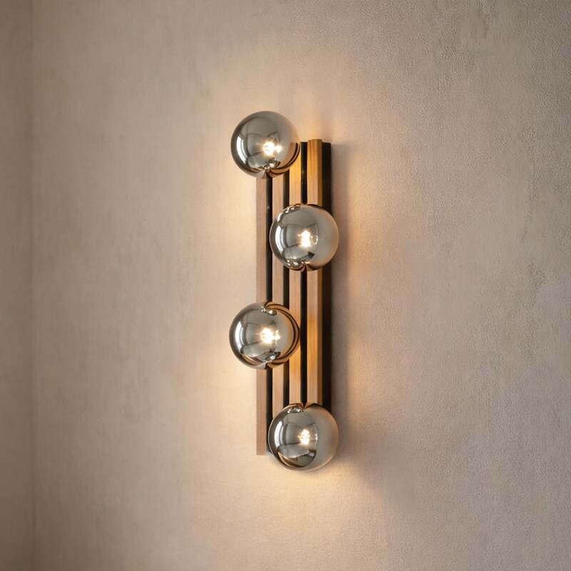 [gebraucht] B-ware Lindby Wandleuchte Woodora 4-flammig Holz Glas Rauchgrau Dimmbar 68 Cm