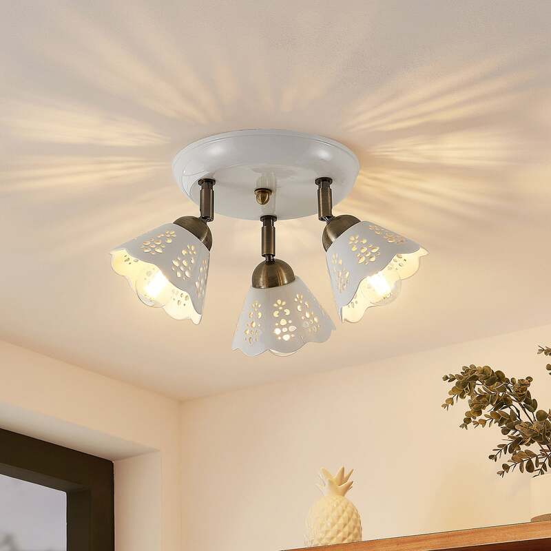 [gebraucht] B-ware Lindby Deckenstrahler Efgenia Led Strahler 3-flg Dimmbar Keramik Bronze Ø 40 Cm