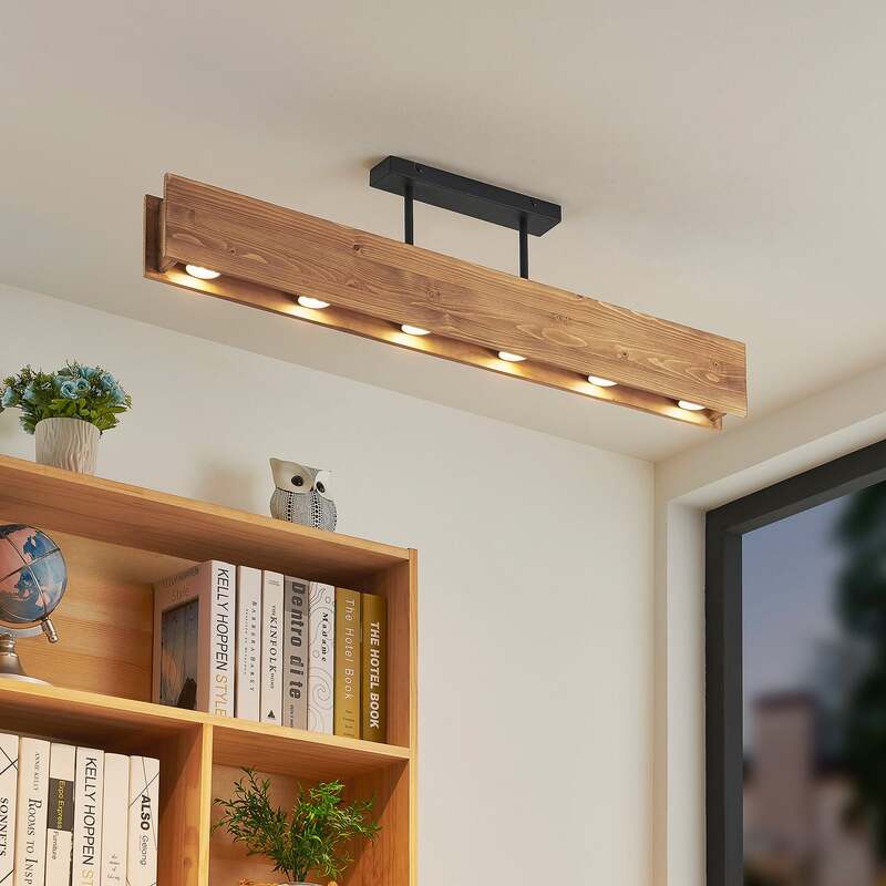 [neuwertig] B-ware Lindby Malwin Deckenleuchte Gu10 100 Cm 6-flg Kiefernholz Dunkel Lasiert