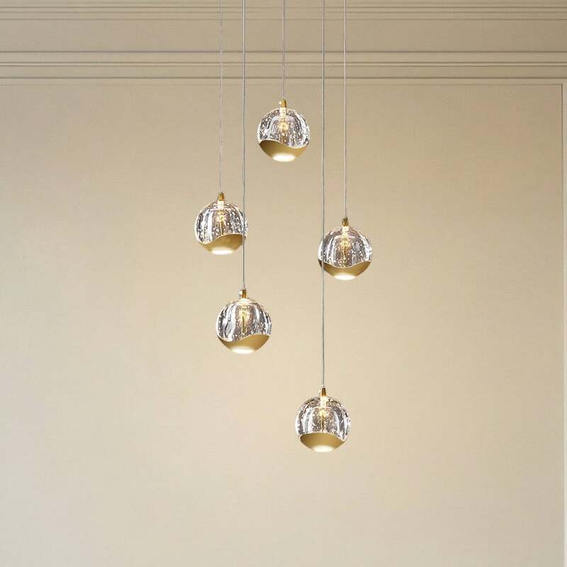 [gebraucht] B-ware Lucande Pendelleuchte Hängeleuchte Hayley Led Lampe 5-flg Blasenstruktur Gold