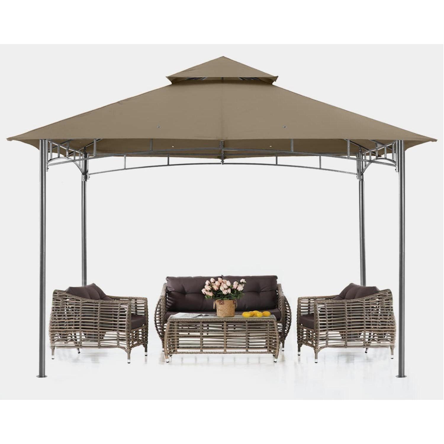 Gartenpavillon 2,5x2,5m Mit Doppel-dach, Wasserabweisend, Khaki