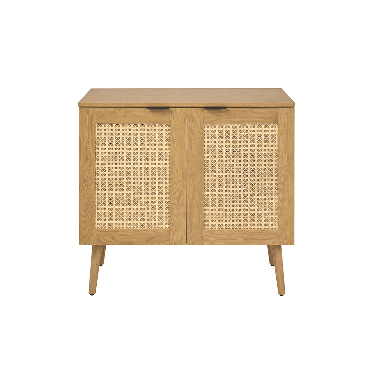 Badezimmermöbel Mit Heller Holzoptik, Rohrgeflecht Aus Rattan Und Schwarzem Metall L80 Cm Manille