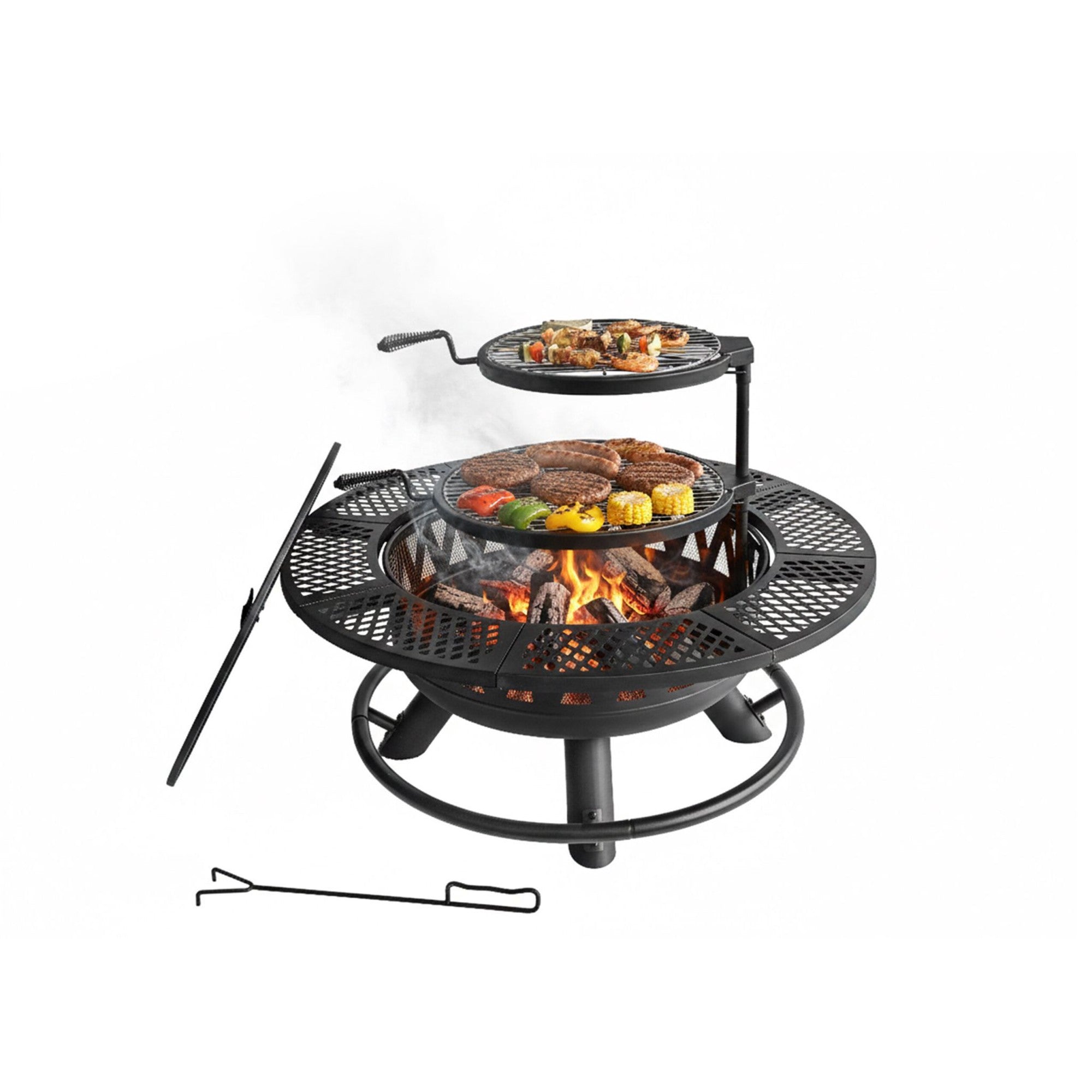 Fire Bowl With 2 Adjustable Swivel Grates