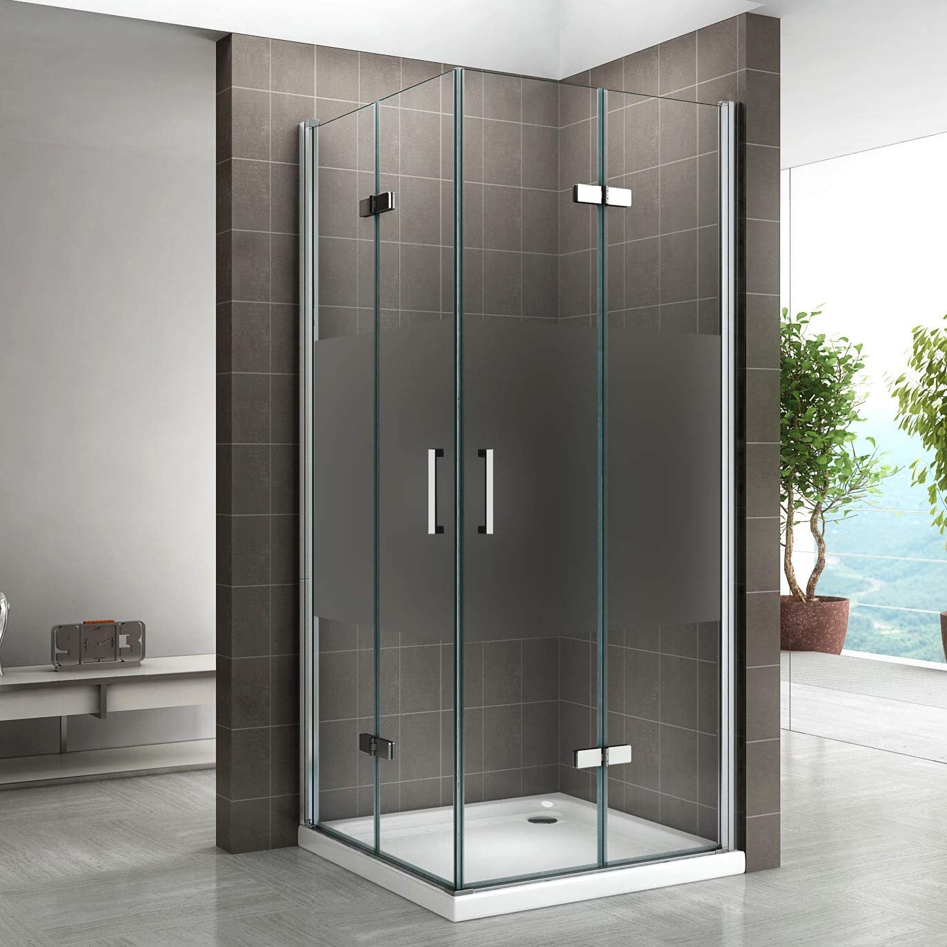 I-flair Falttür Duschkabine Aus Teilsatiniertem 6 Mm Sicherheitsglas - Dk13 85x85x180 Cm