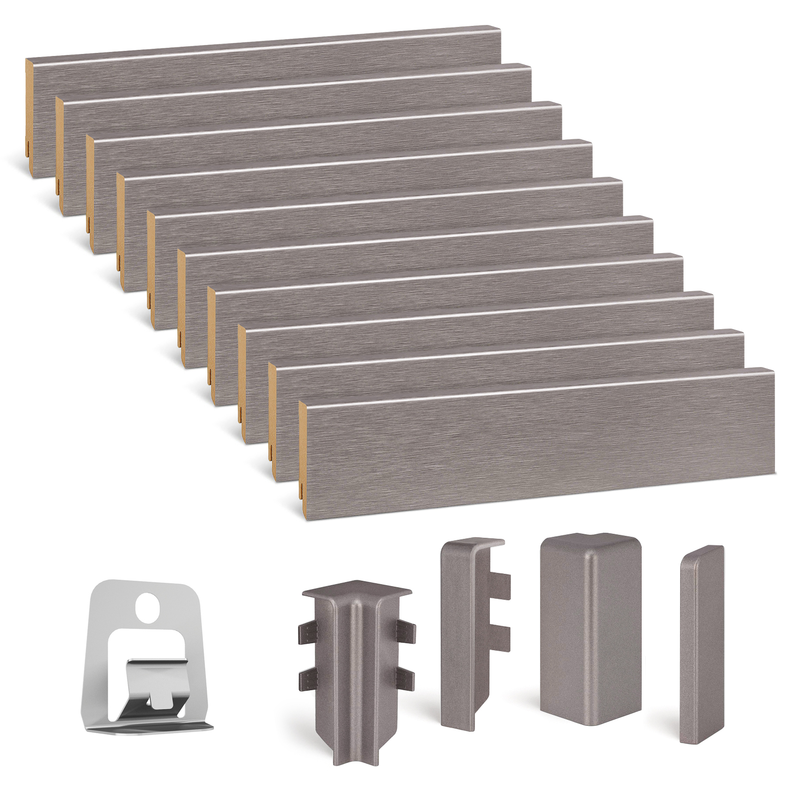 Kgm Sockelleisten-set Alu-edelstahl Mdf 16x58x2400 Mm - 10 Stück