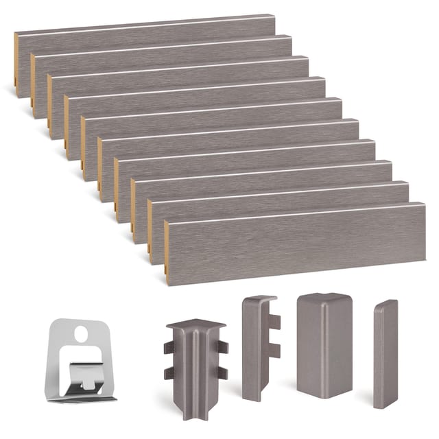 Kgm Sockelleisten-set Alu-edelstahl Mdf 16x58x2400 Mm - 10 Stück